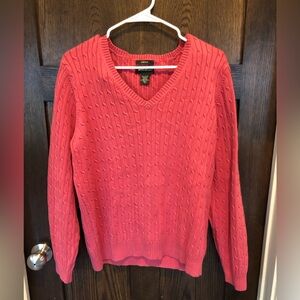 Eddie Bauer pink stretch cable knit V neck long sleeve sweater - XL